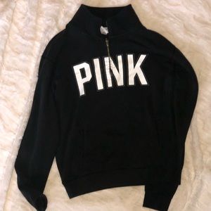 Black deep zip pullover by PINK